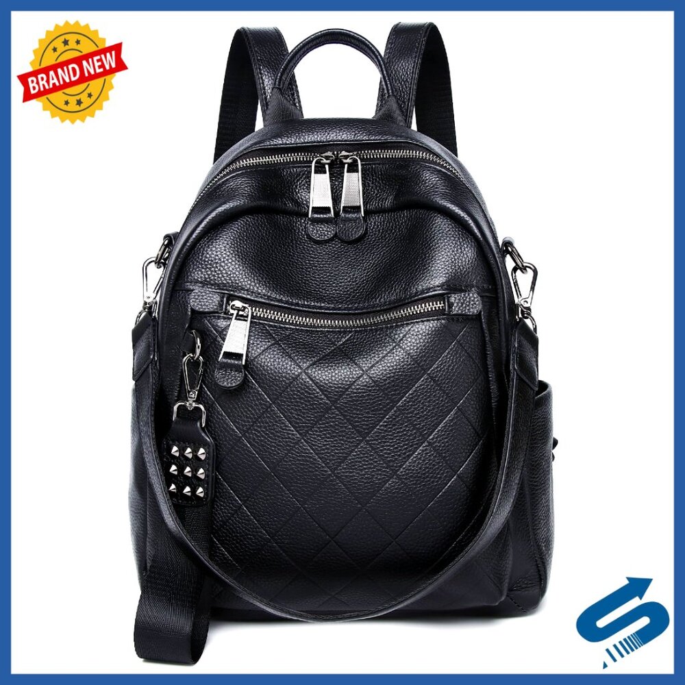 Genuine Leather Backpack Purse Convertible Shoulder Bag Quilted Designer